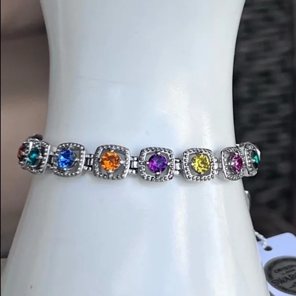 SWAROVSKI Multicolor Crystal Silver Link Bracelet - Picture 11 of 15